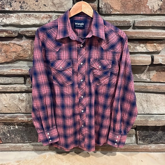 Wrangler Other - Wrangler Pearl Snap Western Long Sleeve Shirt Pink and Blue